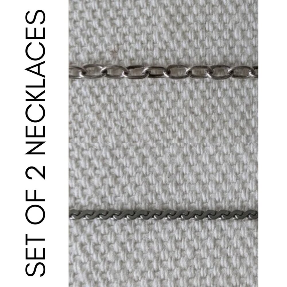Silver Tone Long Chain Necklace Bundle 2pc S-Link & Cable Layering